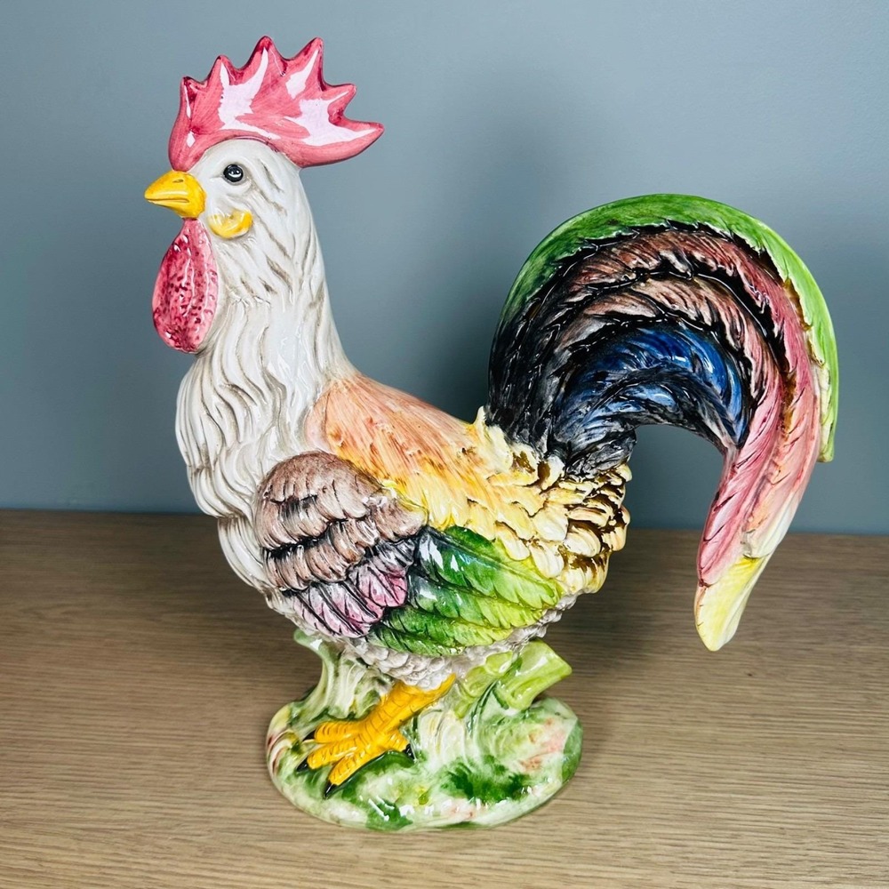 Vintage Gumps Italian Ceramic Rooster Figurine 13" Hand Painted Made in Italy